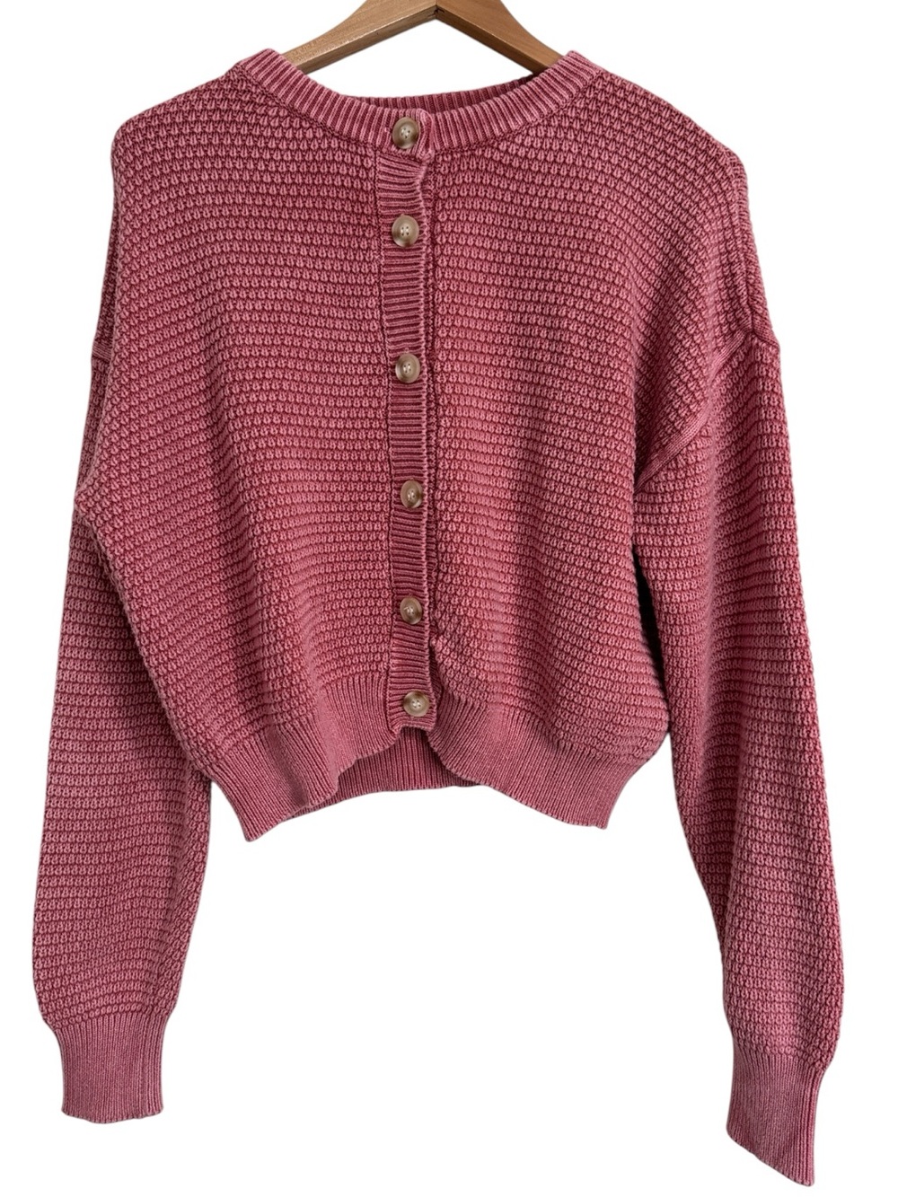 In February Mineral Wash Button-Front Textured Chunky Knit Cotton Cardigan sz L
